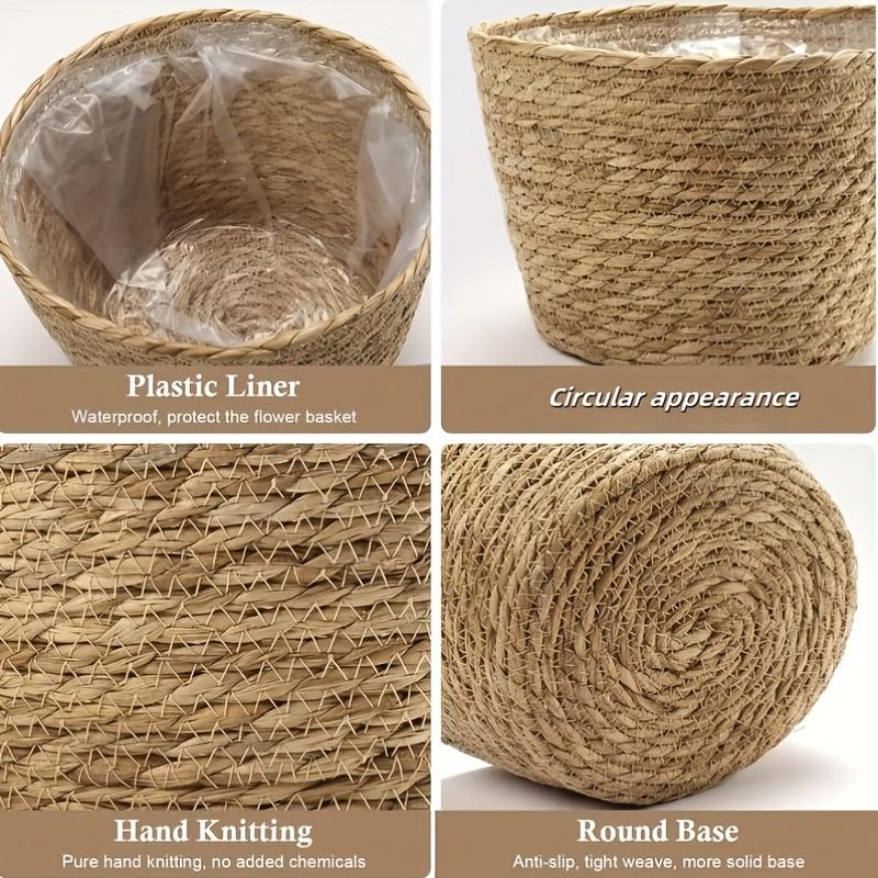 3 Stück Runder Handgewebter Übertopf im Rustikalen Stil, Perfekt für Kleine und Mittelgroße Pflanzen, Ideal für Innen- und Außendekoration