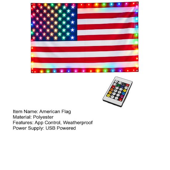 American Flag LED Light, 3x5 FT Weatherproof Outdoor Patriotic Flag with Multi-Color LED Lights for 4th of July Memorial Day Veterans Day Decorations