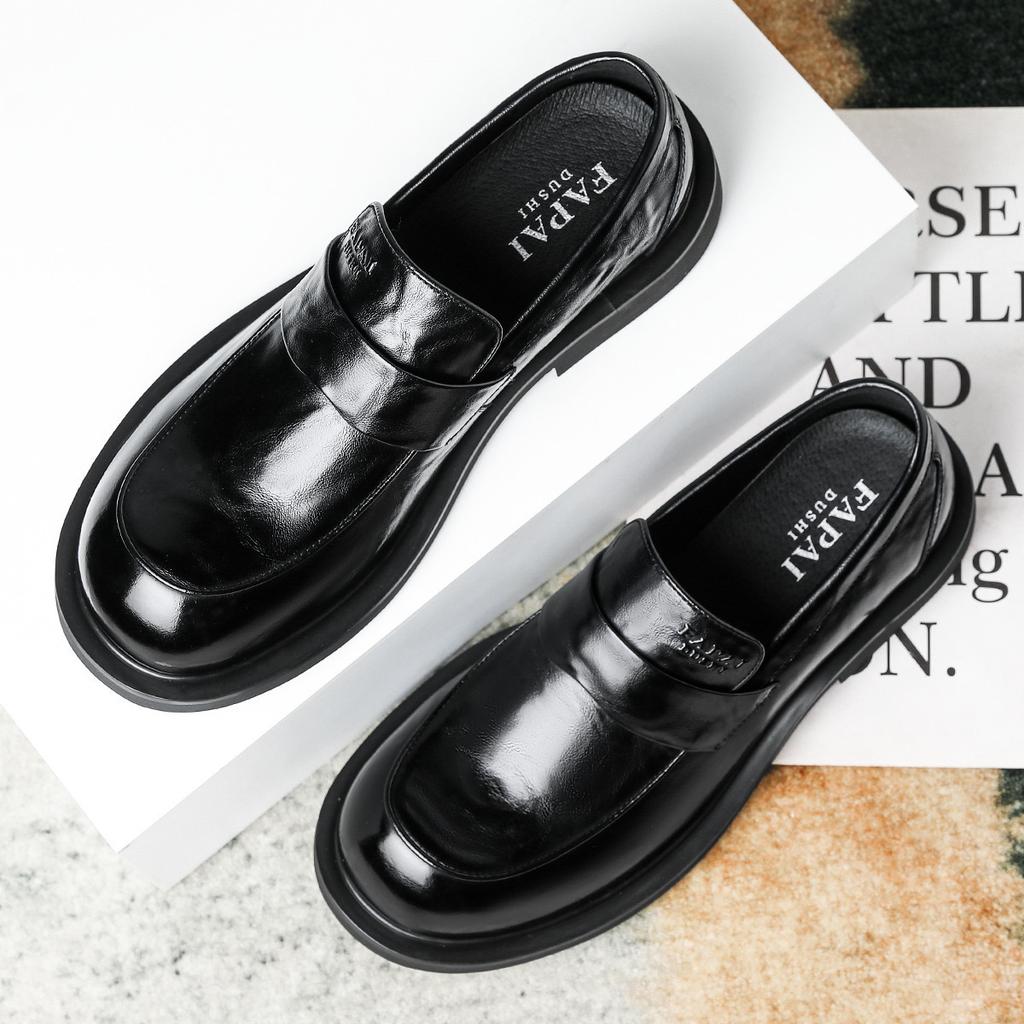 2025 Casual Leather Shoes Men's Leather One-pedal Loafers First Layer Cowhide Business Commuter Leather Men's Shoes Big Head