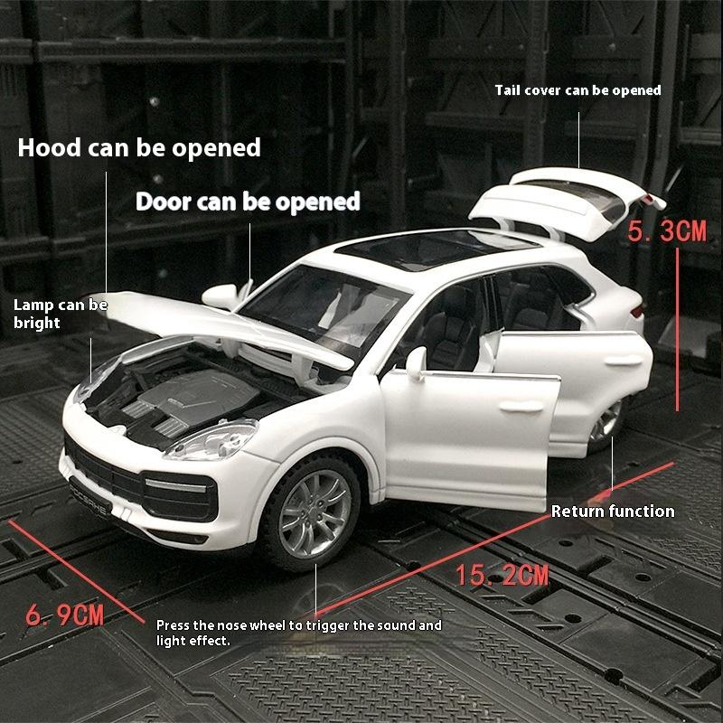 Skala 1/32 Porsche Cayenne Turbo Samochód Stopowy Model Odlewany Model Symulacyjny Ornament Dźwięk Światło Odciągany Zabawka Kolekcjonerski Model Hobbystyczny Prezent