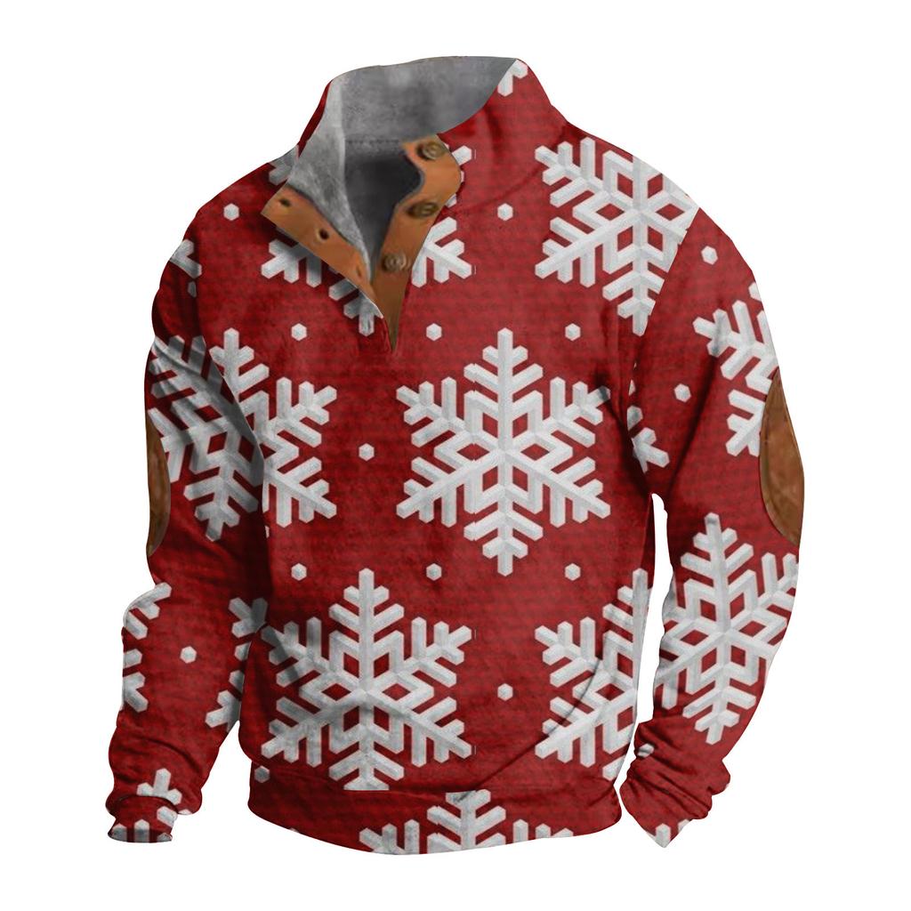 Men's Buttoned Sweatshirt With European And American /winter Printed Long Sleeved Sweatshirt