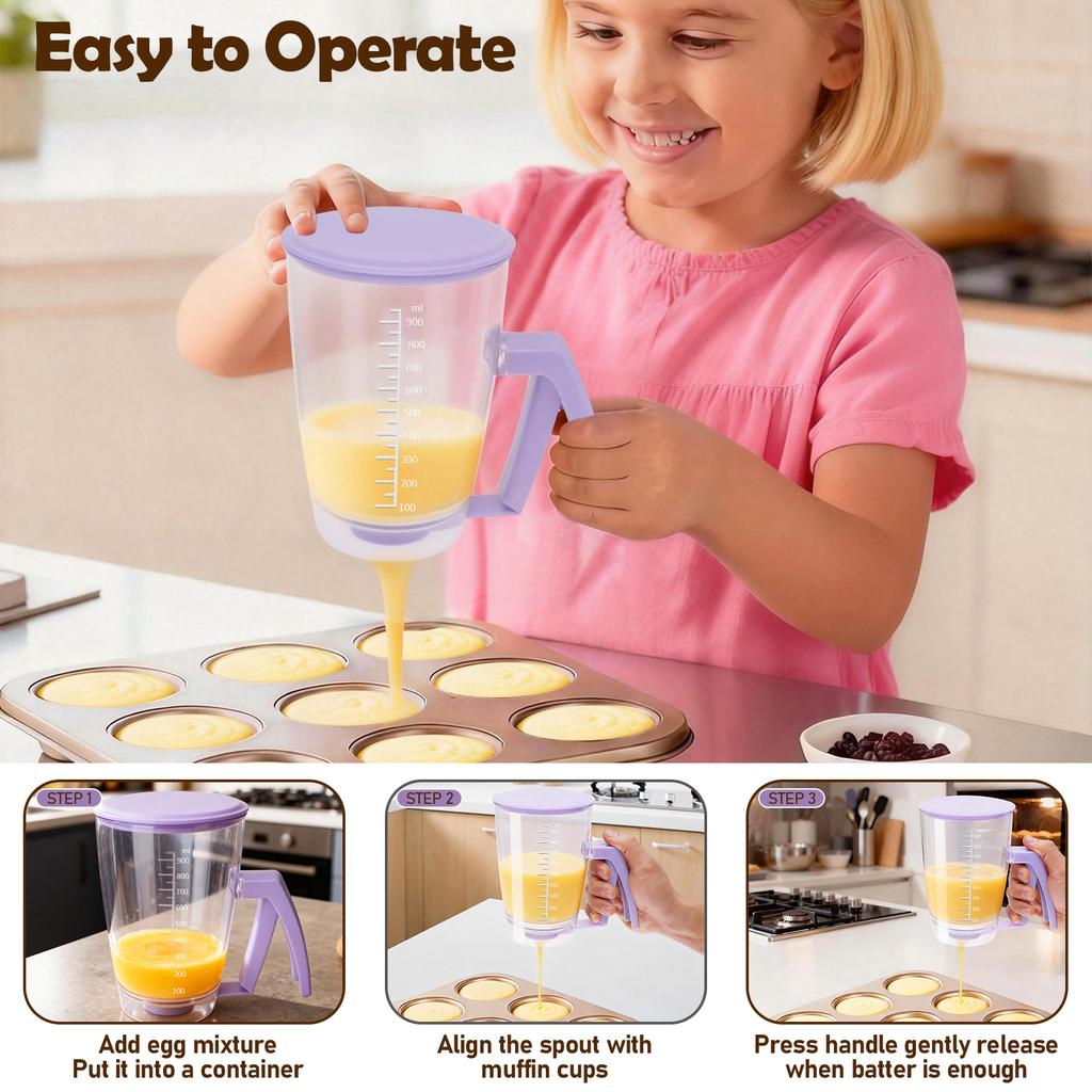 900/1000 ML Pancake Batter Dispenser Handheld Waffles Batter Separator Multi-purpose Baking Funnel for Pancake Crepes Cupcake