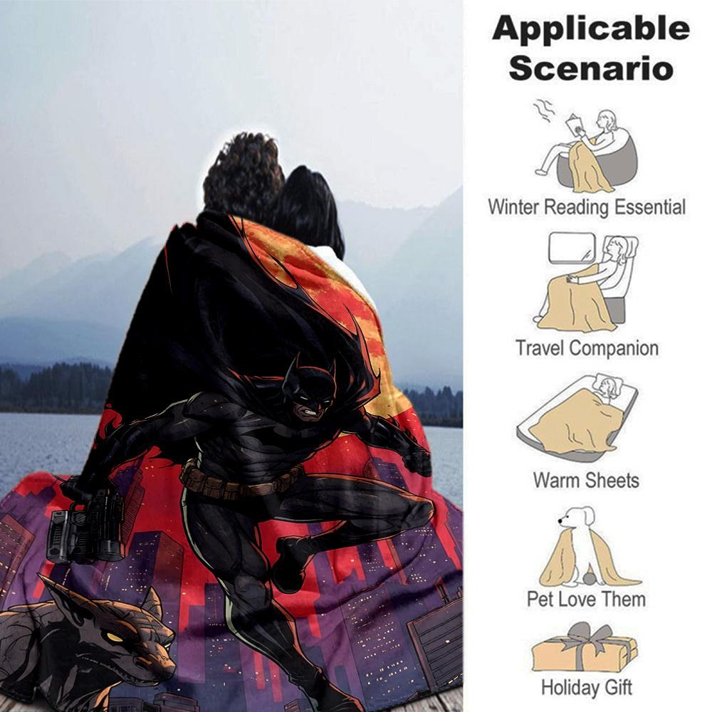 1pc Batman Night Cityscape Flannel Blanket Soft Warm Throw for Home, Office, Travel, All-Season Cozy Bedding GiftL1287
