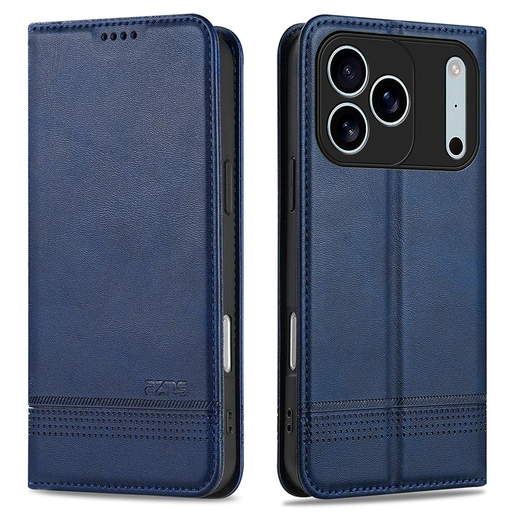 AZNS For iPhone 17 Pro Case Cowhide Texture PU Leather Wallet Phone Cover