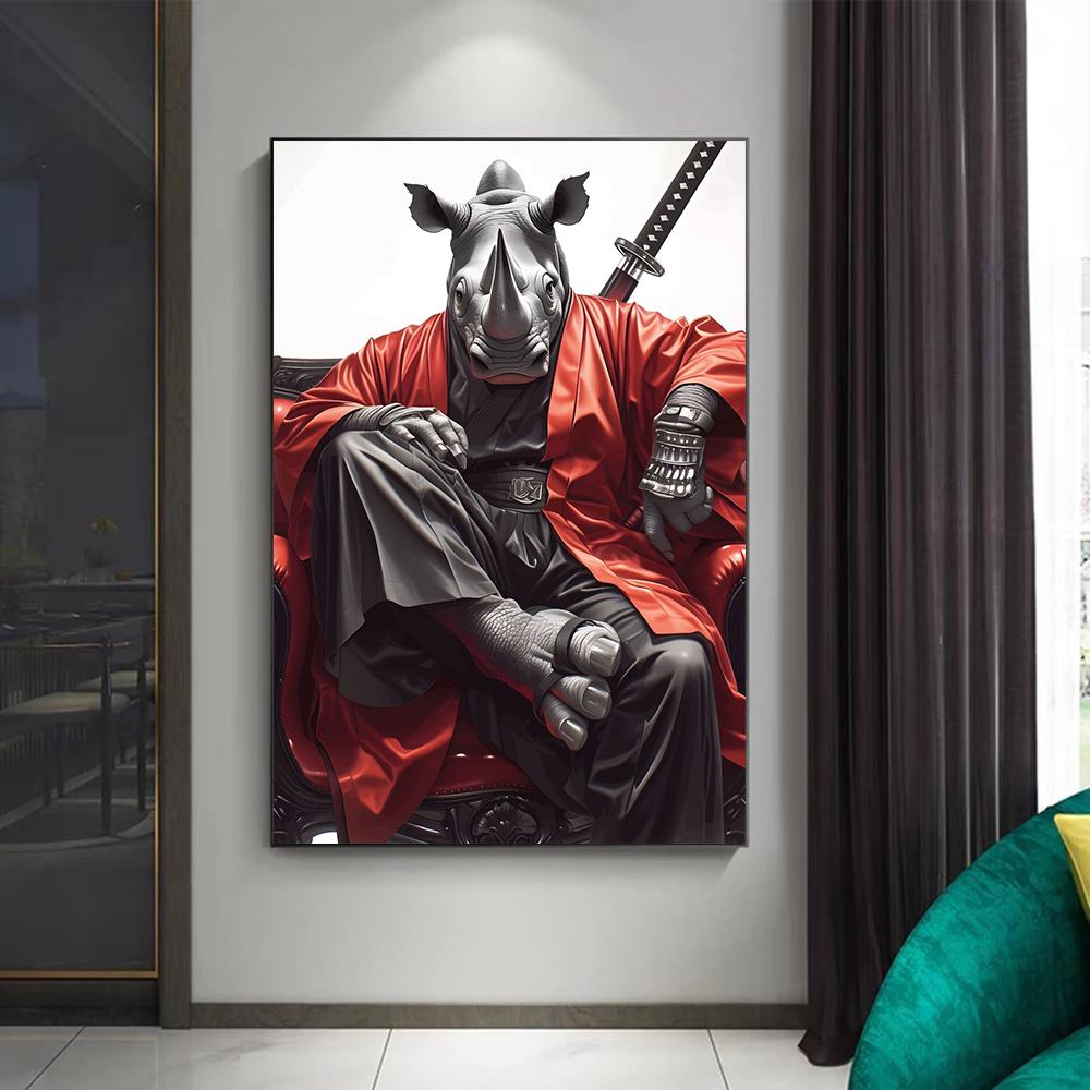 Interesting Animal Samurai White Cat Rhinoceros Tiger Wolf Abstract Poster Canvas Paintings Wall Art Pictures Home Decor