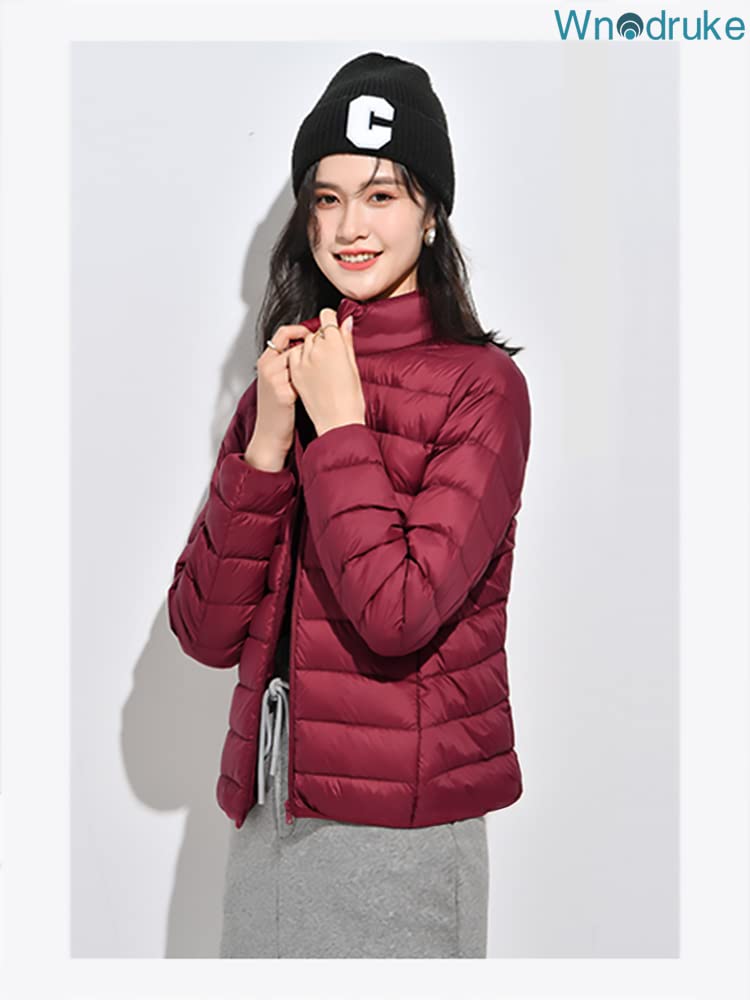 Wnodruke Ultralight Down WN004 Red Wine Women's Jacket, Lightweight, Warm, Compact, (JP, Alphabet, Small, Collar)