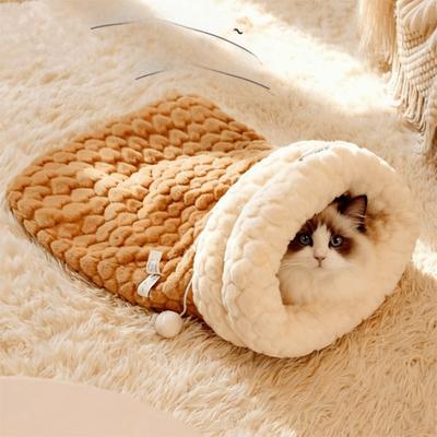 Thickened Semi-enclosed Cat Sleeping Bag Warm Windproof Pet Cozy Cave Soft Comfortable Cat Nest Bed Winter