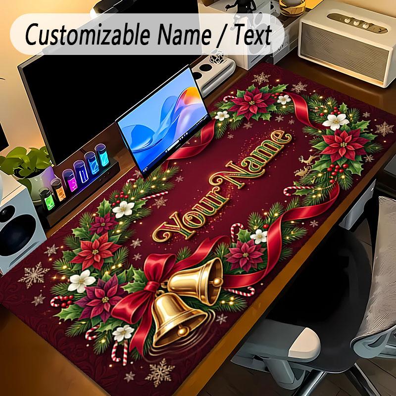 Christmas Theme Personalized Mouse Pad Custom Name Text Non Slip Desk Pad For Laptop Office Desktop