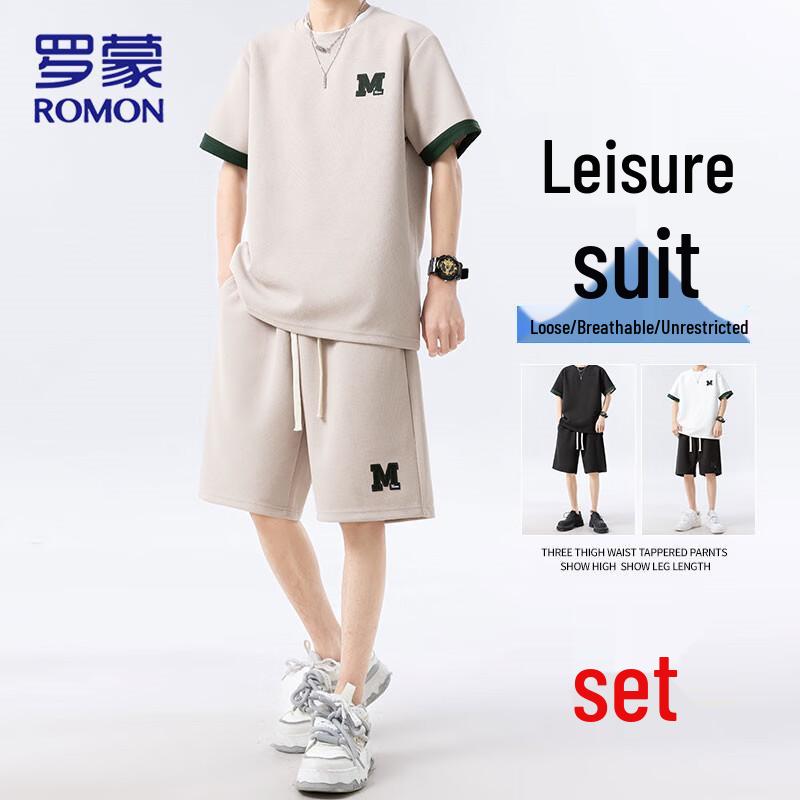 

ROMON Men s Breathable Embroidered M T-Shirt & Shorts Set 3XL