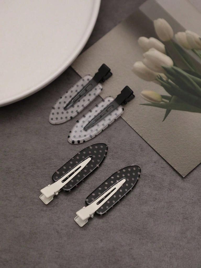 4pcs/Set Acetate Seamless Hairpin, Black & White, Acrylic Alligator Hair Clips, Cute Bangs & Hair Clips Accessories, Hair Accessories For Women