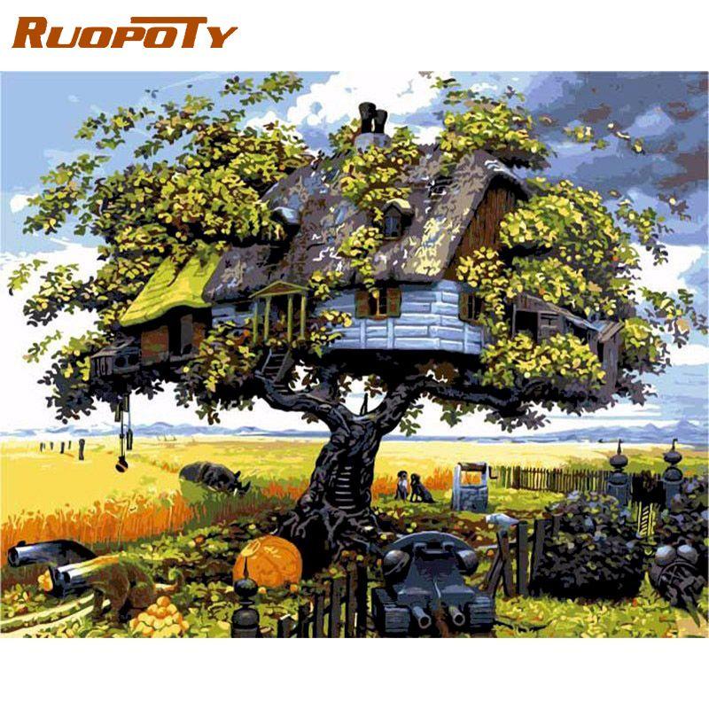 

Ruopoty маленький дом картина DIY картина по номерам наборы пейзаж Современная Настенная картина по номерам для домашнего декора 40x50 см 40x50CM NO Frame