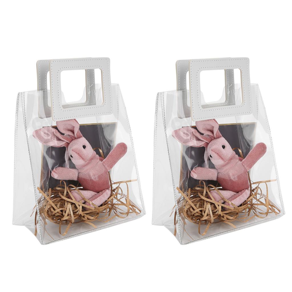 2pcs Bags Transparent Gift Bag Sturdy Bottom Handbag for Birthday Christmas Gift Packaging (S)