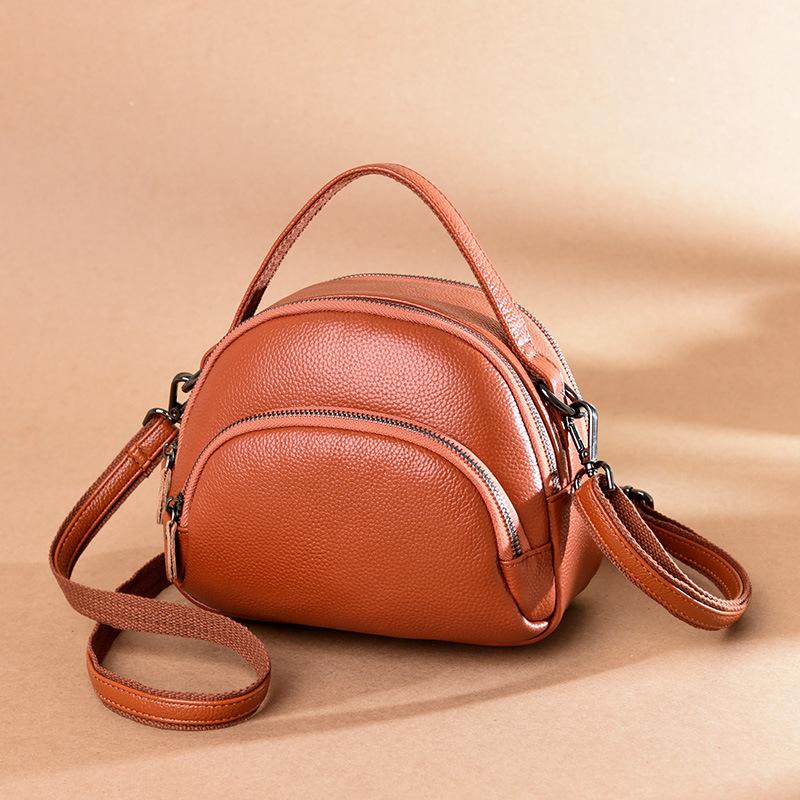 Women's leather medium mother bag fashion first layer cowhide handbag simple casual shoulder messenger bag soft leather bag