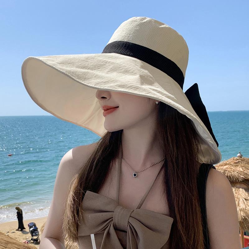 Hepburn Style Vacation Plus Brim Sun Hat Spring and Summer Outdoor Oversized UV Protection Fisherman Sun Hat