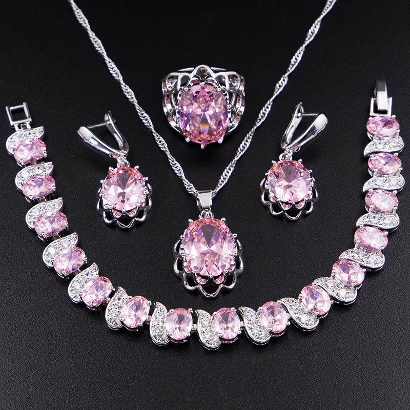 

Elliptical Minimalist Women s Earrings Necklace Set Jewelry Set Four Piece Set Zircon Necklace Jewelry Set Size 10 рожевий