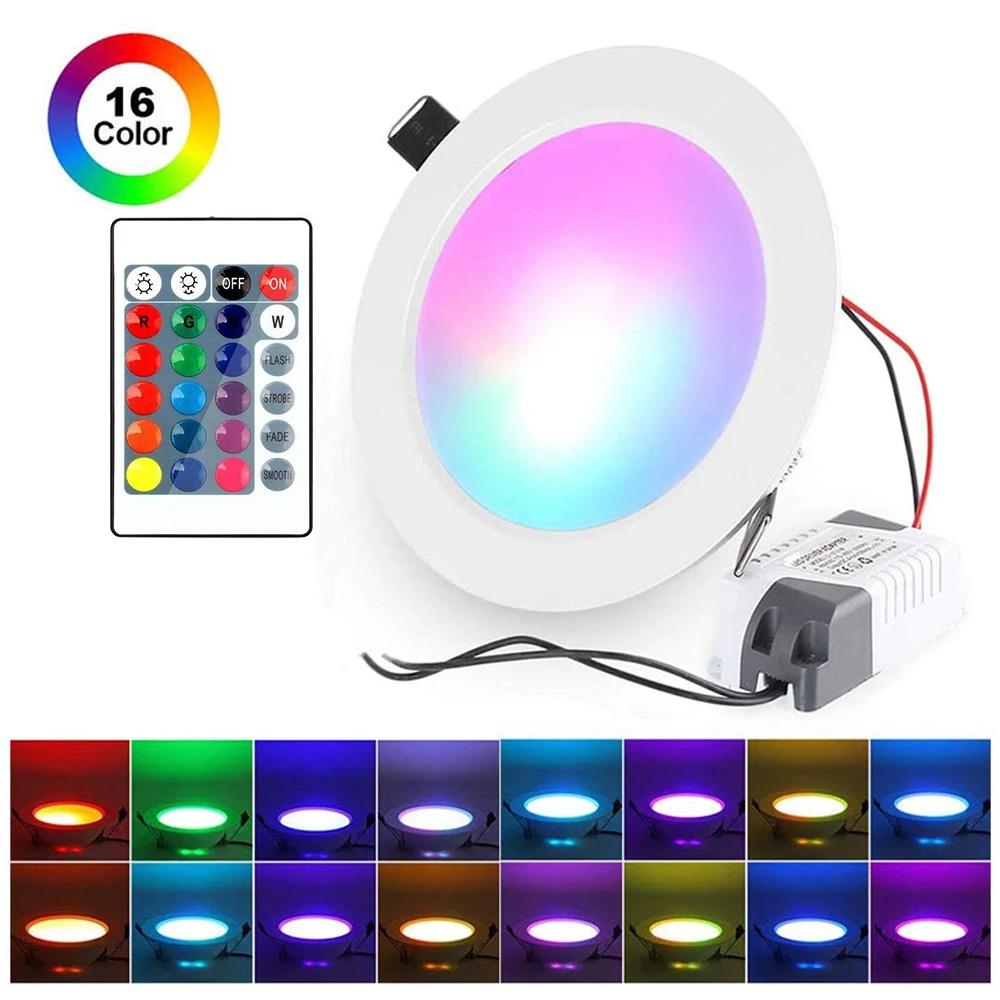 10W LEDs Recessed Lighting Downlight with IR Remote Control 16 Color 4 Flashing Modes Dimmable RGBW Floodlight Ceiling Light