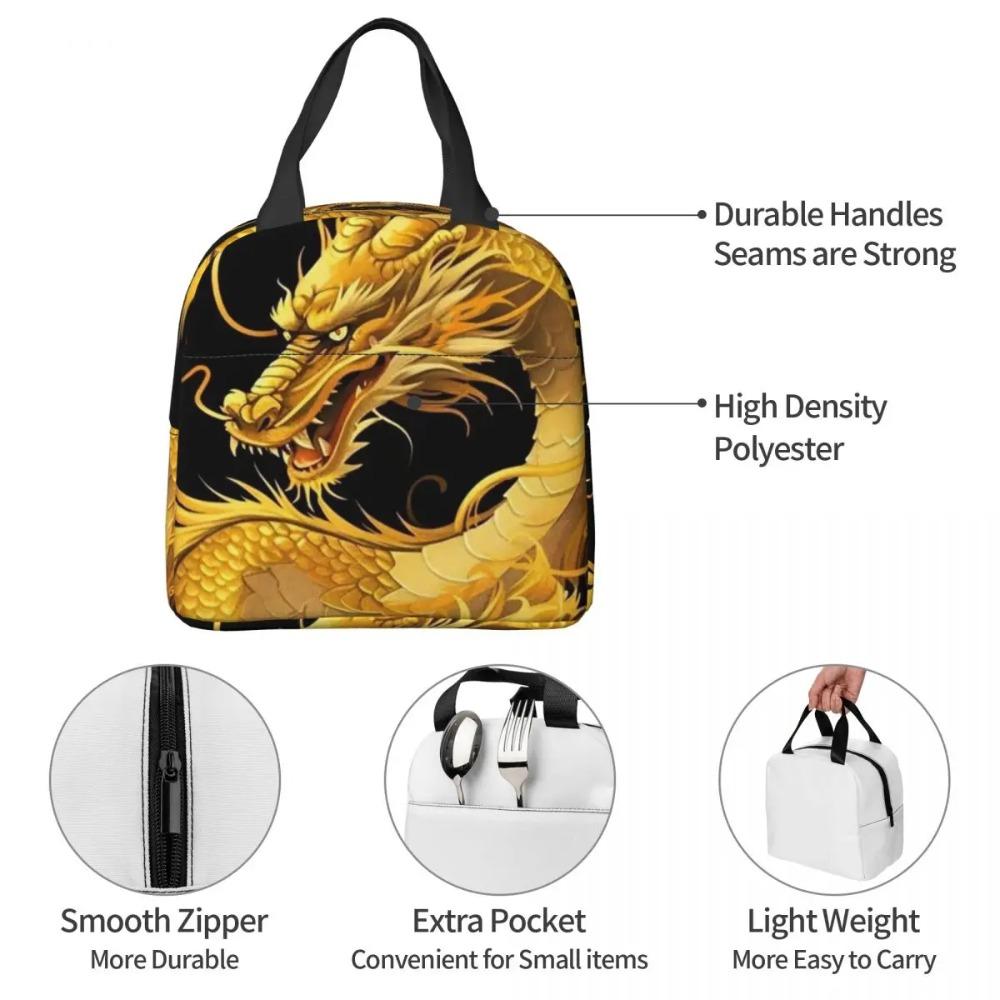 Golden Dragon Pattern Insulated Lunch Bag for Kids School Cooler Thermal Food Box Tote Portable Lunch Boxes Container