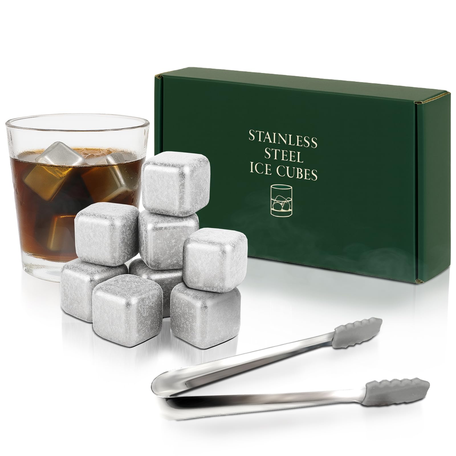 

Co-Goods No-Melting Ice Cubes, Stainless Steel, Keeps Ice Cold, Perfect for Wine Coolers, Highballs, Coffee, and Home Drinking (Set of 8)
