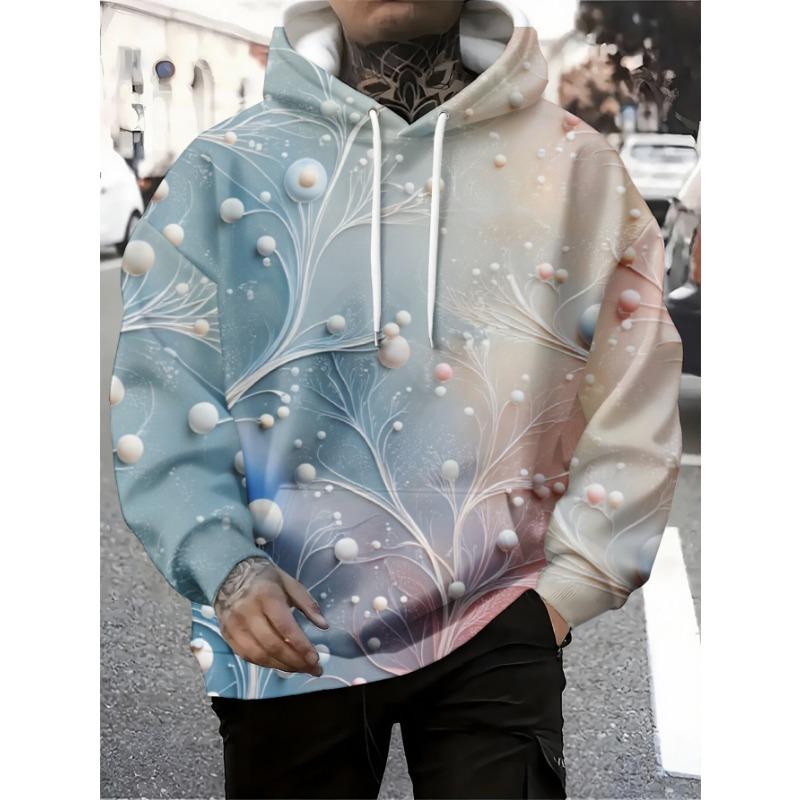 Men's Oversized 3D Print Flower Hoodie Streetwear Pullover Hooded Sweatshirt Scenery Motif Casual Fashion