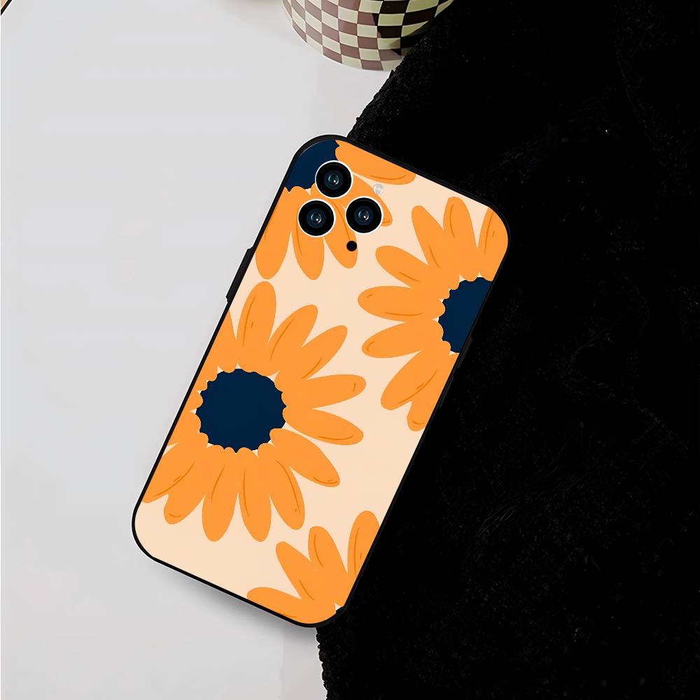 Art Flower For IPhone 15 16 14 Plus 13 12 11 17 Pro Max 17 Air Black Soft Phone Cover