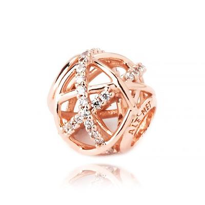 781388Cz Rose Sparkling Polished Lines Charm