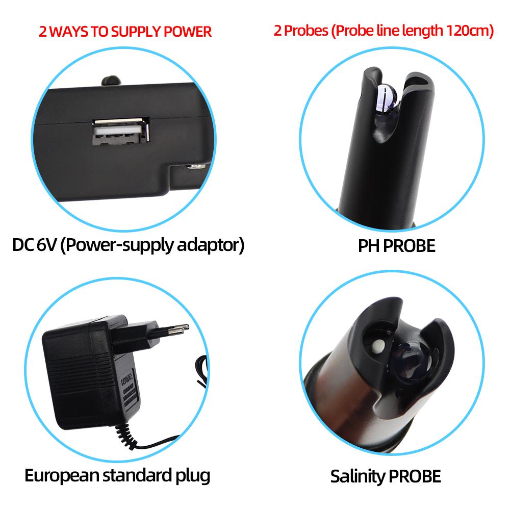 PH-Salzgehaltsmessgerät 2 in 1 PH-Salzgehaltsmonitor für Aquarium Pool Spa Meerwasser Gartenbau Wasserqualitätsprüfer