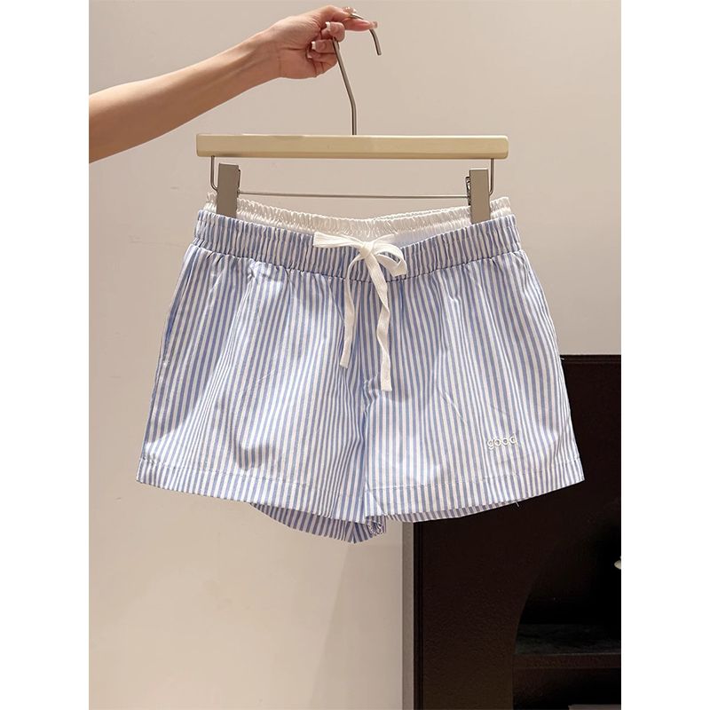 

2025 Summer New Arrival American Vertical Stripes Double Waist Head Shorts All-Matching Casual Shorts Shorts Breathable Quick-Drying Wide-Leg Pants Blue and white strip.. 300 pieces from 44.9 yuan