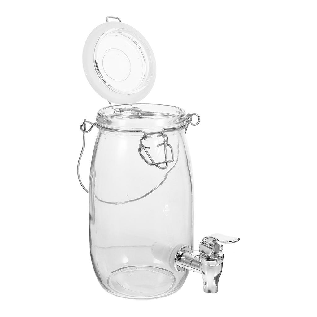 Saftdose, Küchengetränkefass, Glas-Trinkspender mit Wasserhahn, Wasserkocher, Wasserflasche, versiegeltes Getränk, ABS-Glasgeschirr