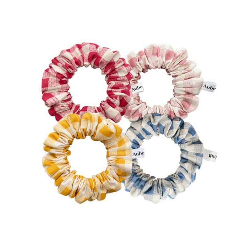 Aube Nuit Oxford Check Pink Hair Scrunchie XS
