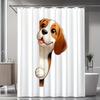 1pc Modern Cartoon Humorous Beagle Dog Peeking Through Shower Curtain - Durable Polyester Fabric, Machine Washable with Hooks