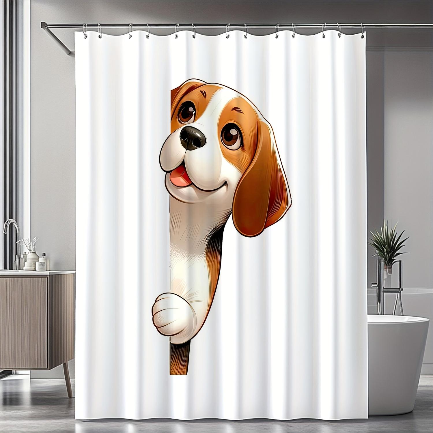 

1Pc Modern Cartoon Humorous Beagle Dog Peeking Through Shower Curtain - Durable Polyester Fabric, Machine Washable With Hooks W60H190(CM)-1 Pcs
