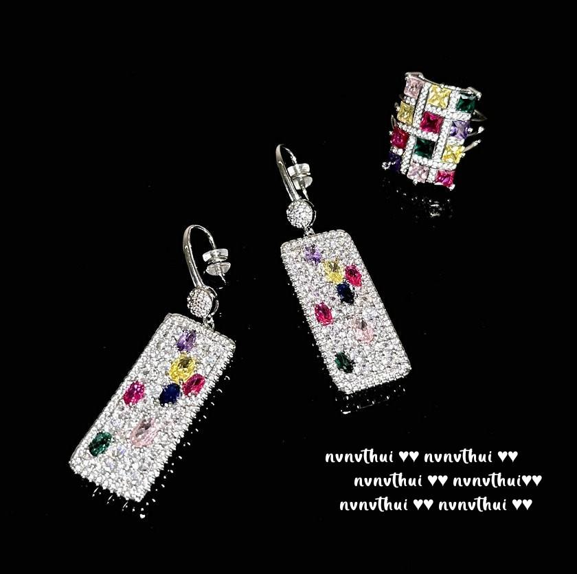 Margaret Rainbow Gemstone Earrings, Palatial, 18K Gold Duobao Thistle Color Treasure Zircon Ring Plated
