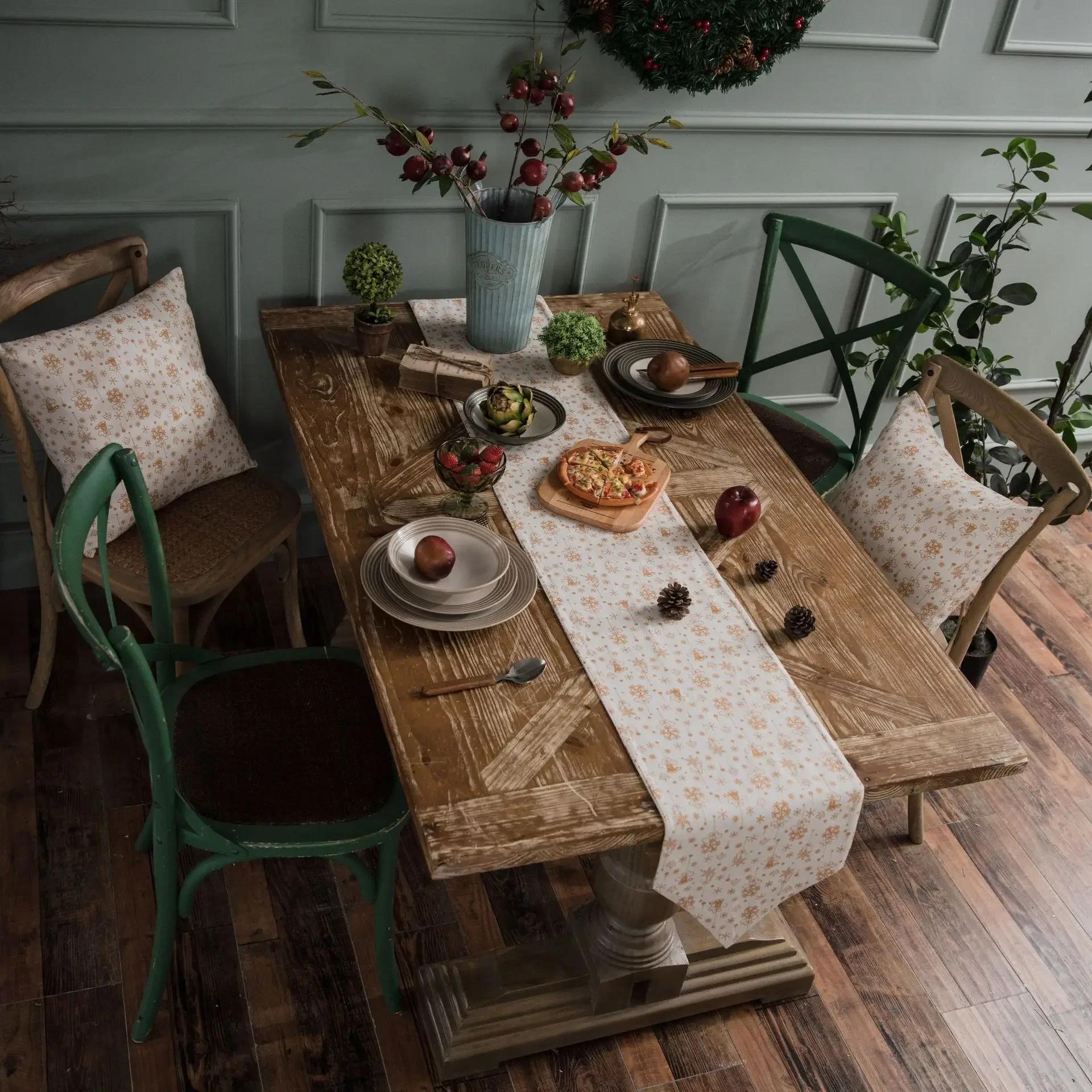 

Table Runner Christmas Party Decorations Green Gold Placemats Table Cloth Runners Rustic Home Dining Foom Table Trimmings Decor (White,Table Runner30x140cm) белый
