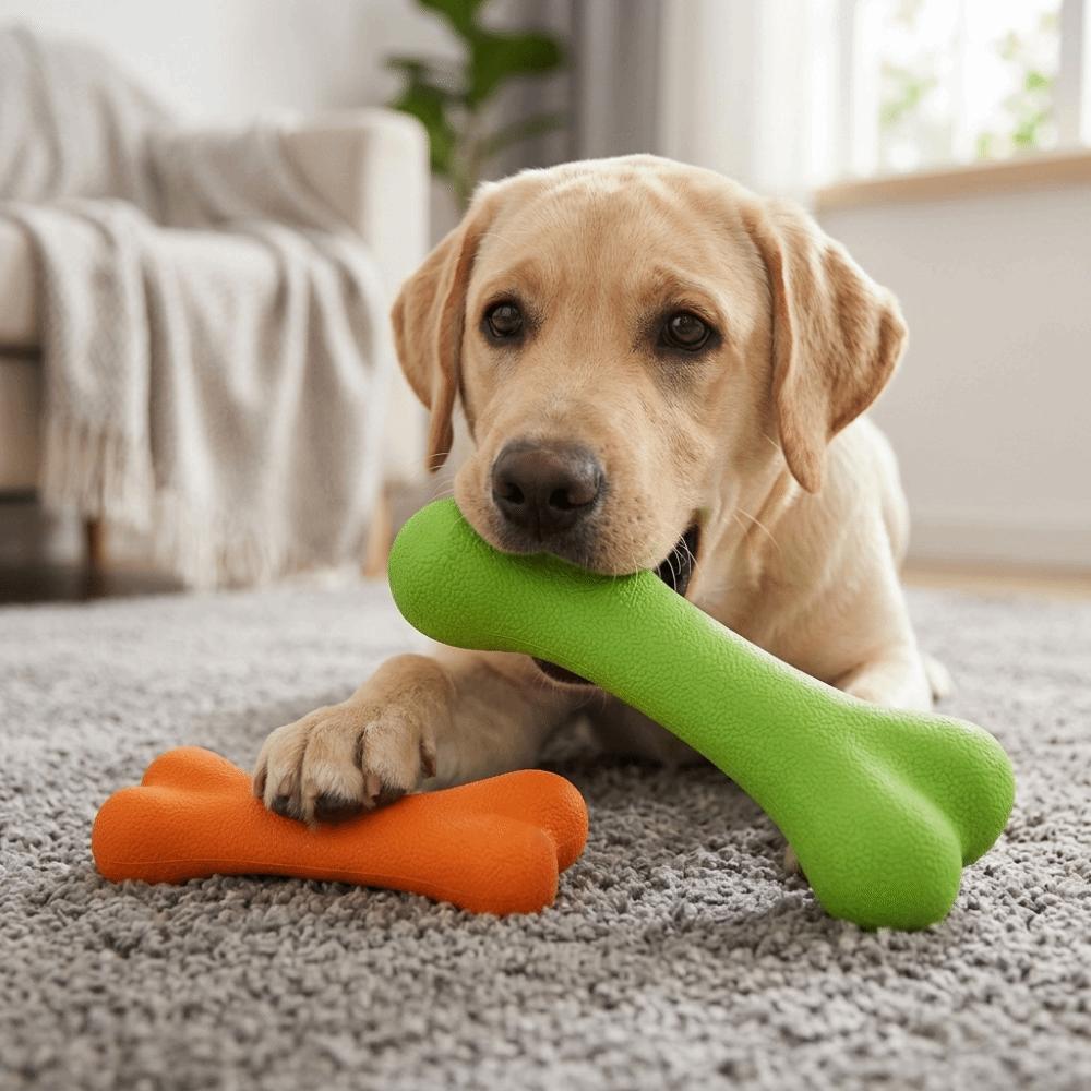 Bone Shaped Bone Dog Toy Solid Rubber Texture Puppy Molar Toy  Daily Oral Cleaning оранжевый