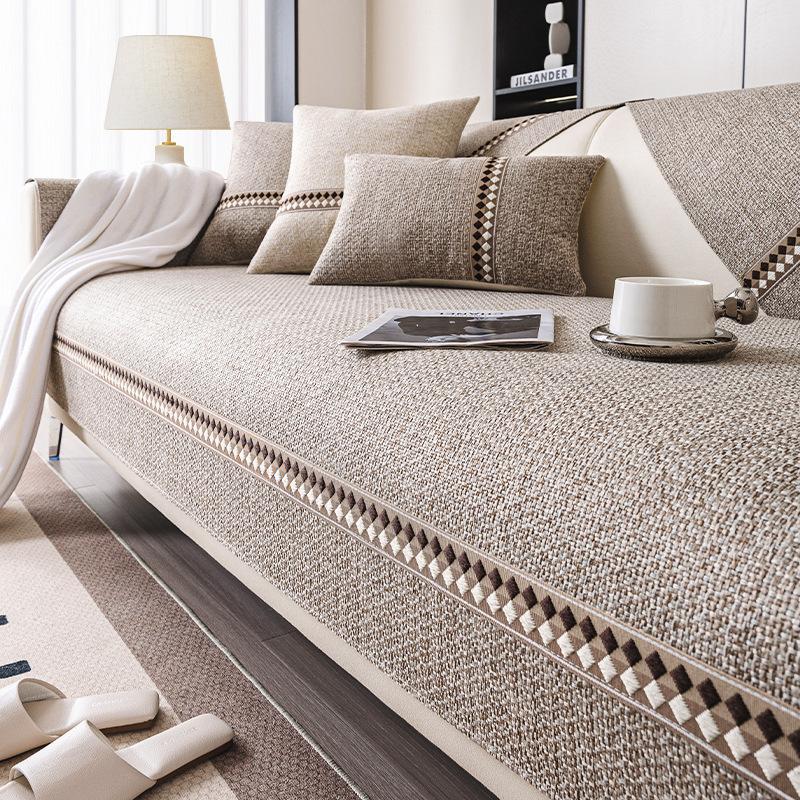 Cotton and Linen Sofa Cushion Four Seasons Universal Sofa Cover Cover Non-Slip Living Room Straight Sofa Cover Towel Anti-Scratching