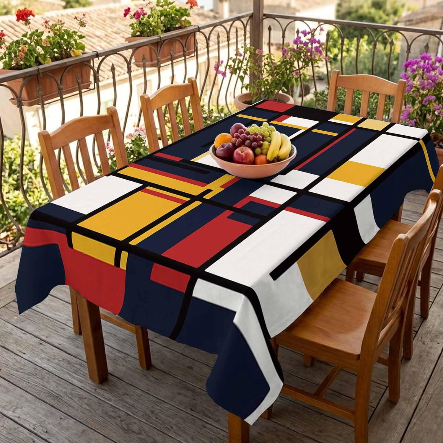 Mondrian Bloc de Couleur Rectangle Nappe Nappes Imperméable Rayure Géométrique Housse de Table pour Cuisine Salle à Manger Mariage Fête 90x140cm