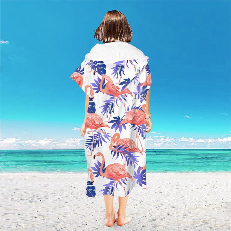 Microfiber Quick-Dry Hooded Beach Poncho Bathrobe for Adults