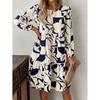 European and American Women's Mid-skirt Printed Round Neck Long-sleeved Commuter Dress