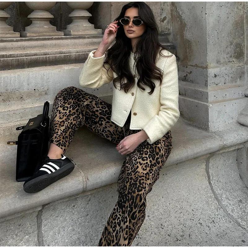 Осенний элегантный твидовый пиджак женский винтажный шерстяной однобортный с круглым — фото 5