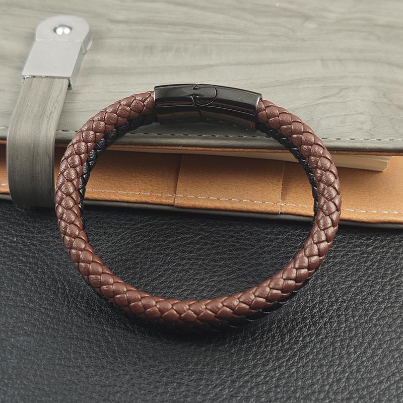 Men's Leather Bracelet with Double Tone Magnetic Buckle, High-quality Woven Bracelet Customized Handmade Accessories Wholesale