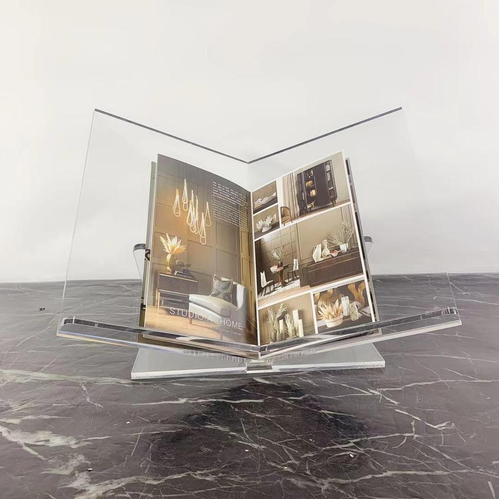 Transparent Acrylic Bookshelf Geometric Magazine Rack Ornaments Desktop Storage Container Home Decoration Accessories