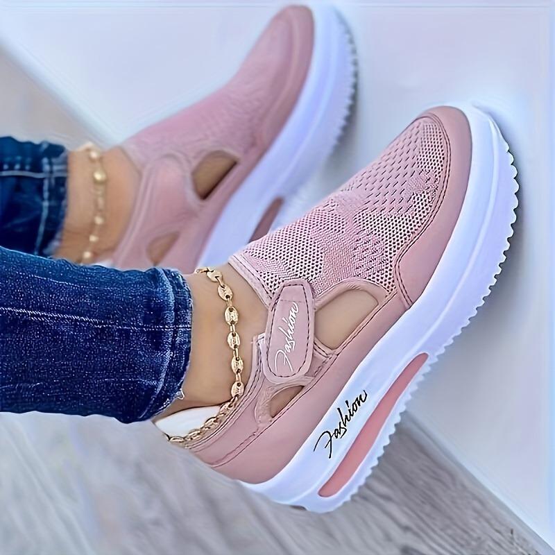 Nuove Scarpe Singole Casual di Taglia Grande per Donna in Primavera ed Estate, Caratterizzate da Suola Piatta, Tessuto Intrecciato Traspirante, Velcro, Rete Casual