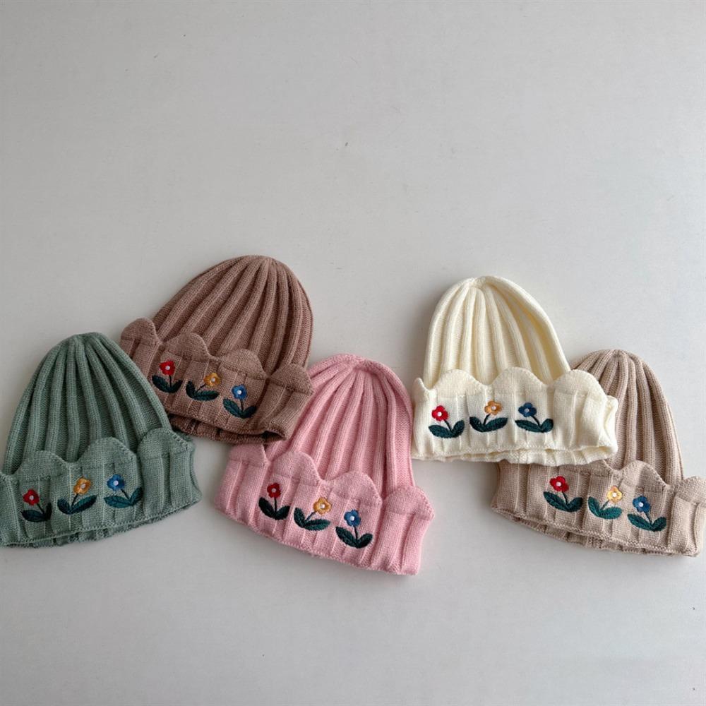 

Wool Baby Embroidery Caps Floral Casual Hat Windproof Solid Beanies