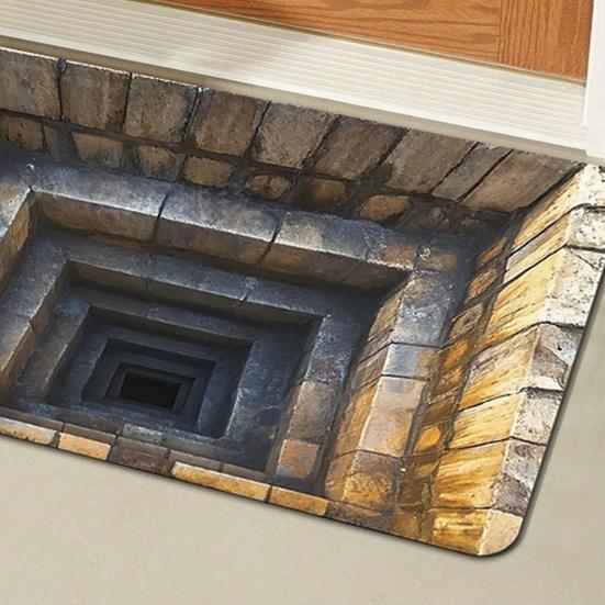 3D Koberec Bezedná jáma Vizuální past Rohožka s padacími dveřmi Protiskluzová Absorpční Optická iluze Hloubka Podlahová rohožka pro Vchod do domu Obývací pokoj Herní místnost