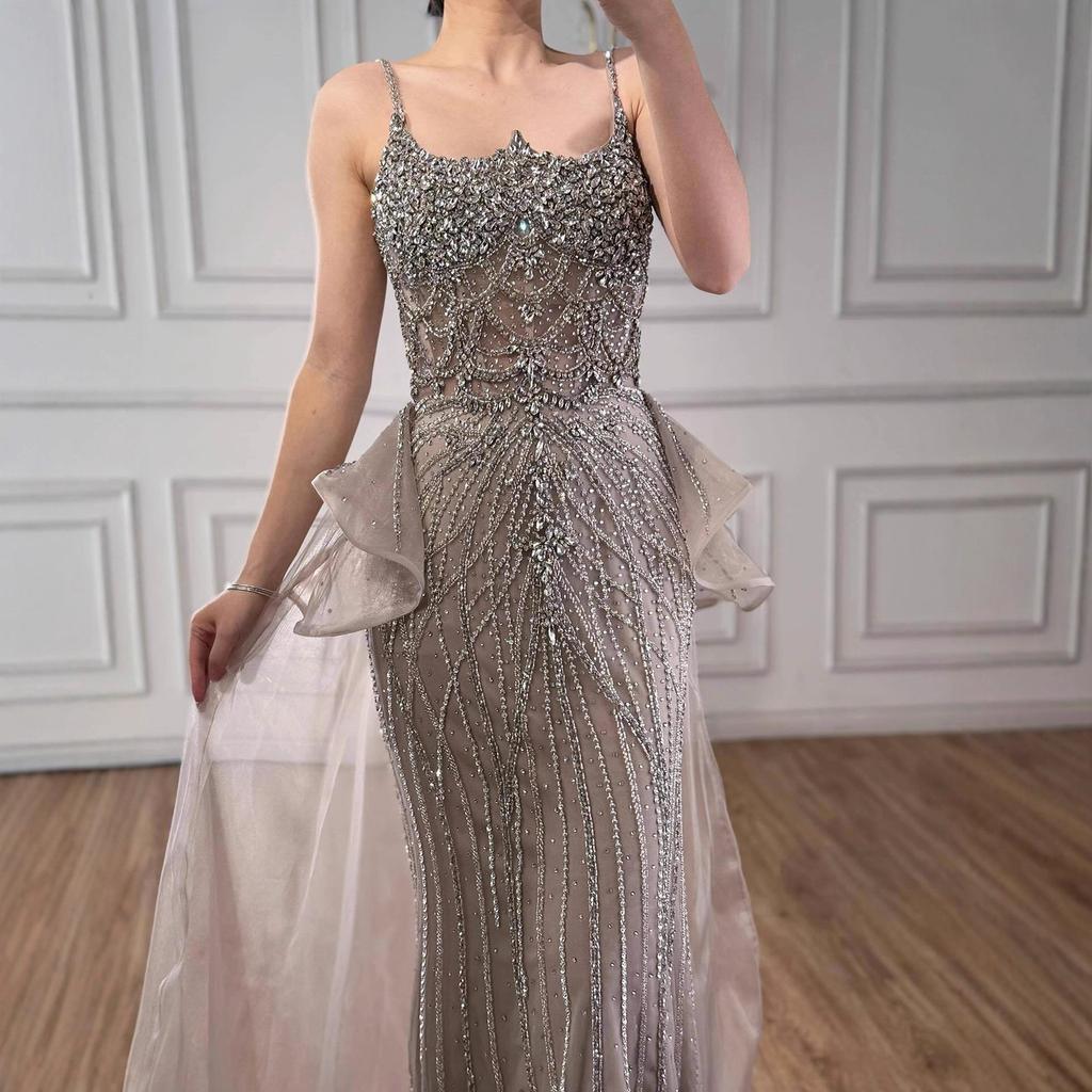 Caramel color luxury high-end beads annual meeting host catwalk performance evening dress skirt woman LA11810A