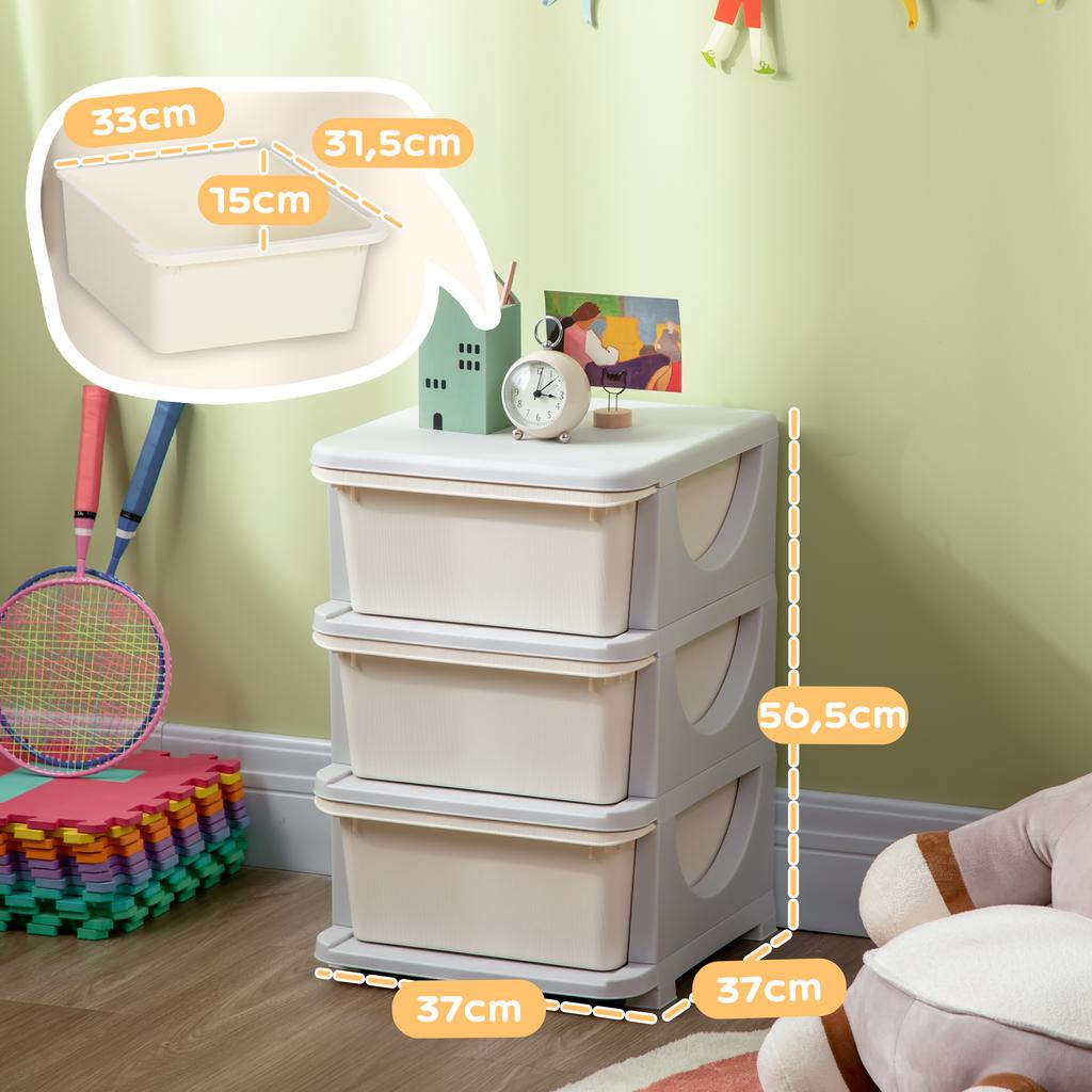 Three-Tier Kids Storage Boxes, with Three Drawers - White