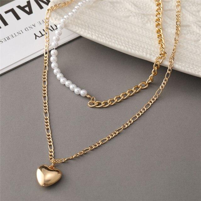 17KM Punk Gold Multilayered Necklace for Women Vintage Silver Color Geometric Round Pendant Necklaces Butterfly Choker Jewelry