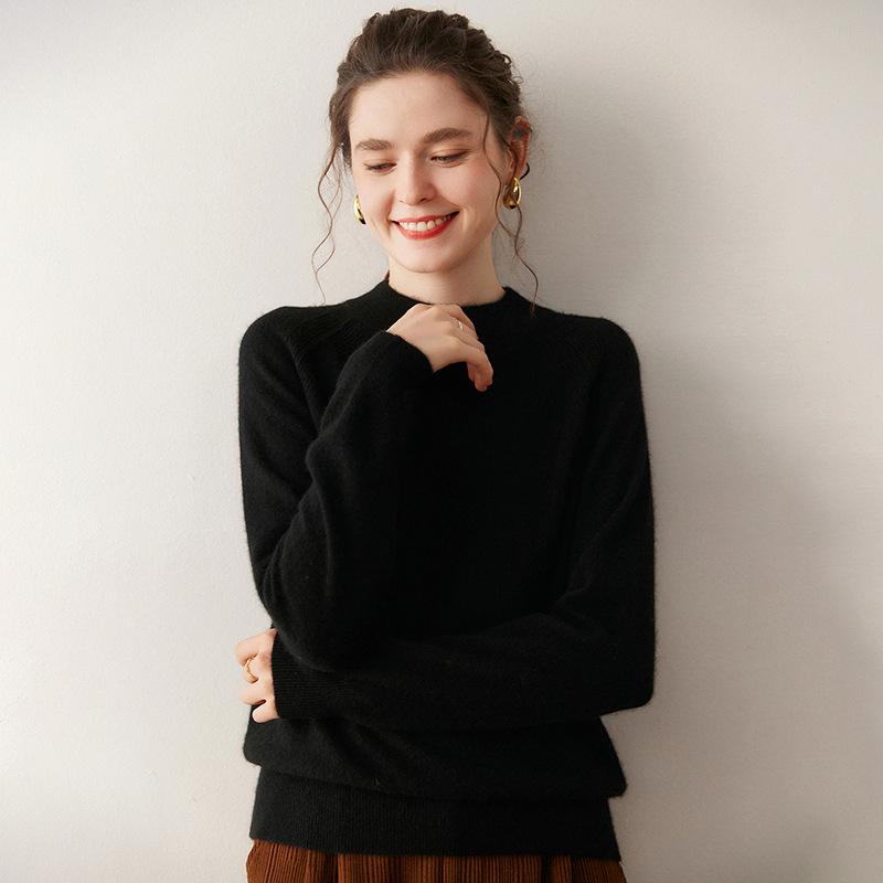 

Women s Cashmere High Neck Jacquard Sweater: Loose, Warm, Raglan Sleeve for Autumn/Winter. M