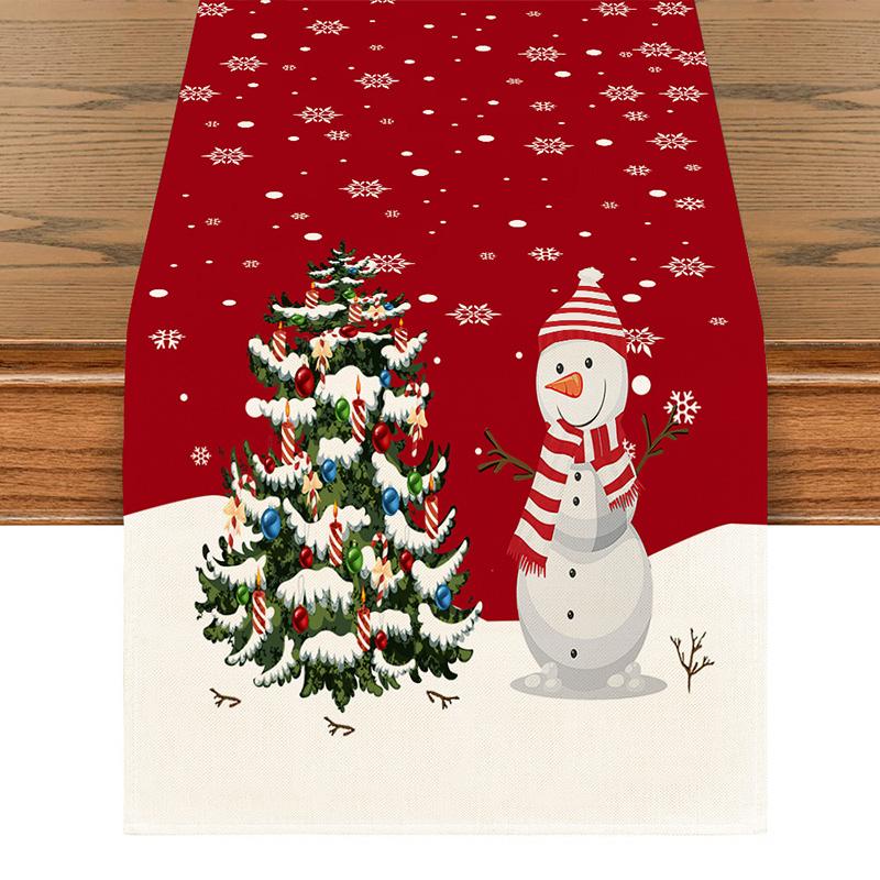 1PC Print Snowman For Home Xmas Table Decor Creative Christmas 33*183cm Table Runner Table Mat