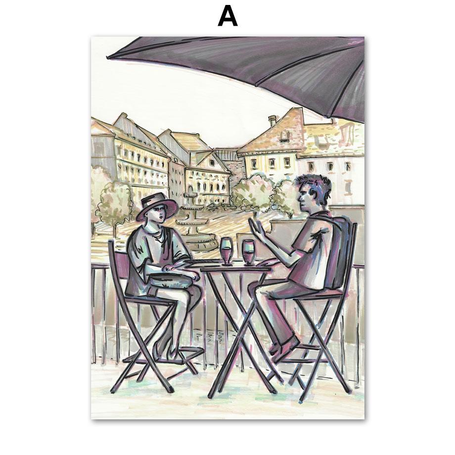 Handgezeichnete Stadtlandschaft Venedig Lyon Adria Wand Kunstdruck Leinwand Malerei Nordic Poster Home Decor Bilder für Wohnzimmer